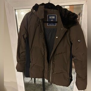 Post Card Brown Puffer Jacket with Faux Fur Hood